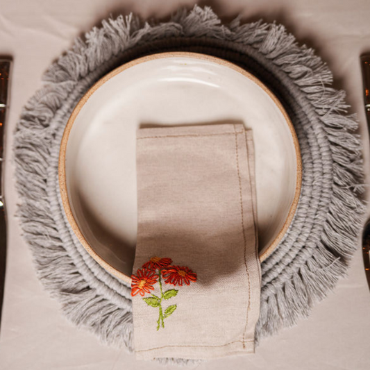 Small Embroidered Grey Dining Napkins