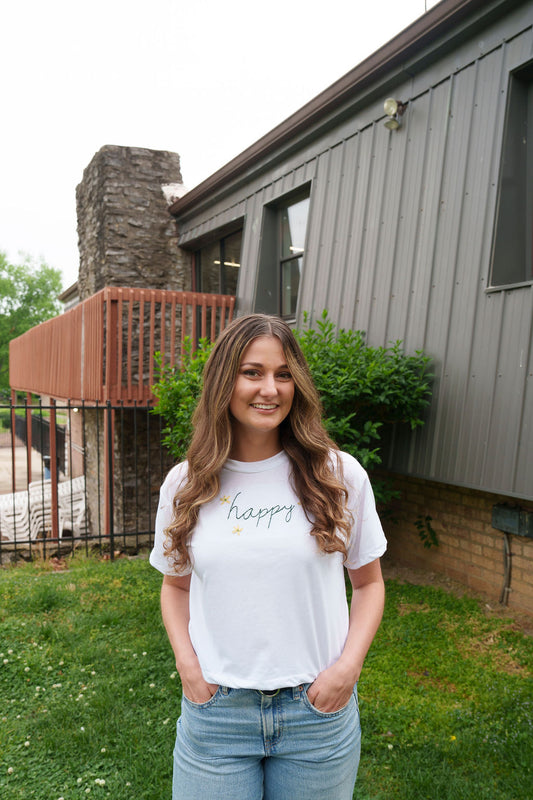 Happy Embroidered Tee