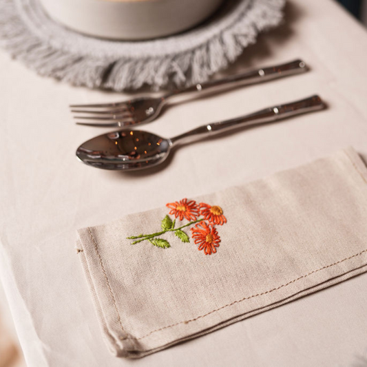 Small Embroidered Grey Dining Napkins
