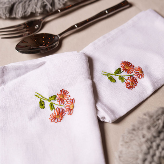 Large Embroidered White Dining Napkins
