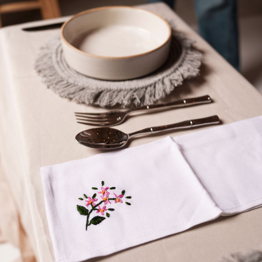Large Embroidered White Dining Napkins