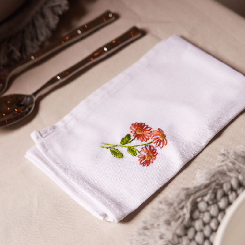 Large Embroidered White Dining Napkins