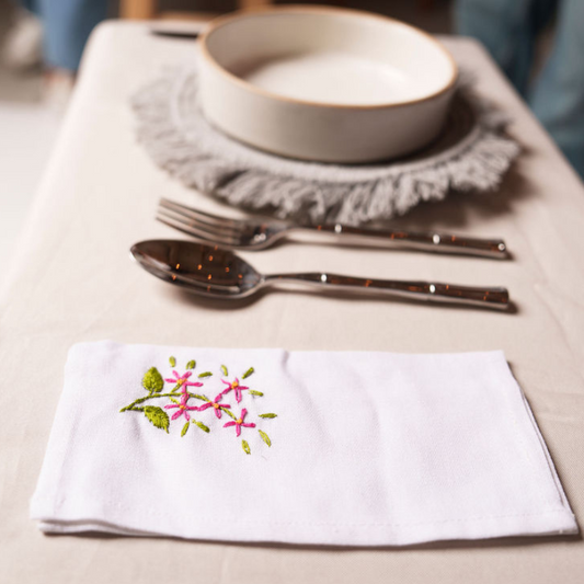 Small Embroidered White Dining Napkins