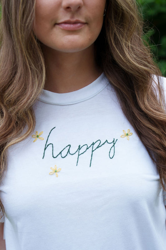 Happy Embroidered Tee