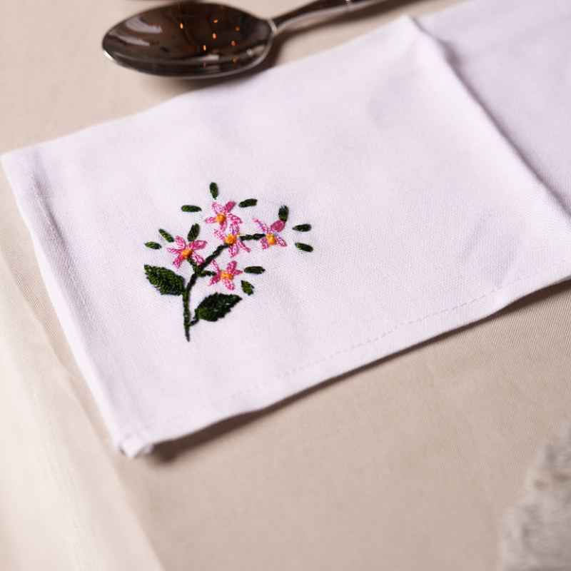 Large Embroidered White Dining Napkins